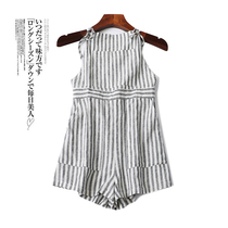 3223 tightness waist back with shorts female summer 2020 new cotton linen cut down small sub-display high harness one-piece pants