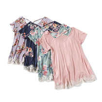 3022 3022 2020 Summer new womens dress Han version printed loose short sleeve T-shirt V collar Leisure 100 hitch bottom blouse