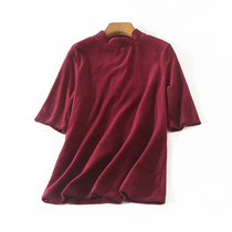 3102 stand-up collar velvet top womens 2019 autumn new Korean temperament medium sleeve solid color all-match base shirt T-shirt