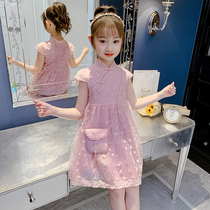 Girls qipao dress with dress for summer clothes 2022 new girl foreign air mesh yarn dress Childrens summer tennis red princess dress
