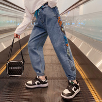 Girls autumn clothing jeans 2022 New Yangqi CUHK Childrens Spring and Autumn Season online Red girl Han version Pants