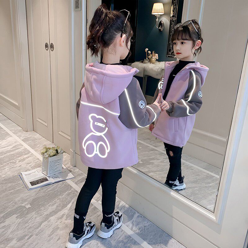 Girls' autumn coat 2022 new Western style children's autumn and winter net red tops big boys girls children's clothing plus velvet thickening