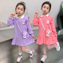 Girls Spring and Autum New Dress Fashionable Kidsren's Clothes Girls Kuromi Polo Collar Autum Skirt