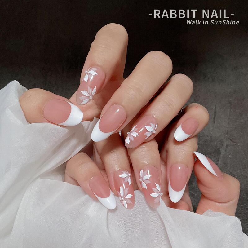 【French Jasmine】White Floral Wedding Nails That Enhance Complexion, Gentle and Versatile, Hand-Painted French Style, Purely Handmade Wearable Nails