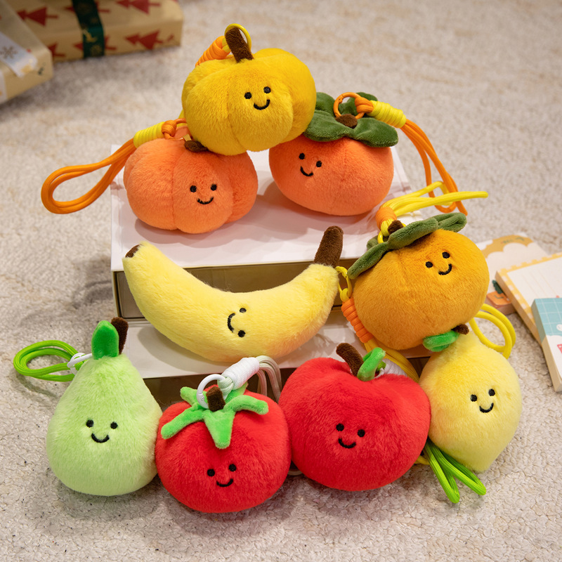 Cute Realistic Fruit Plush Toys Apple Banana Tomato Pumpkin Stuffed Animal Doll Bag Pendant Keychain Ornament