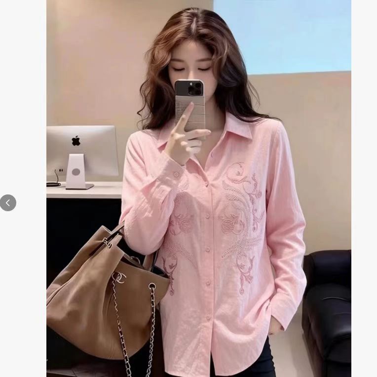Authentic Cut-Label Y2K 2026 Spring New Linen Blend Loose Sequin Embroidered Shirt 2118A