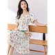 Ounixue 2024 summer new casual square neck cherry chiffon dress women's lantern short-sleeved a-line skirt