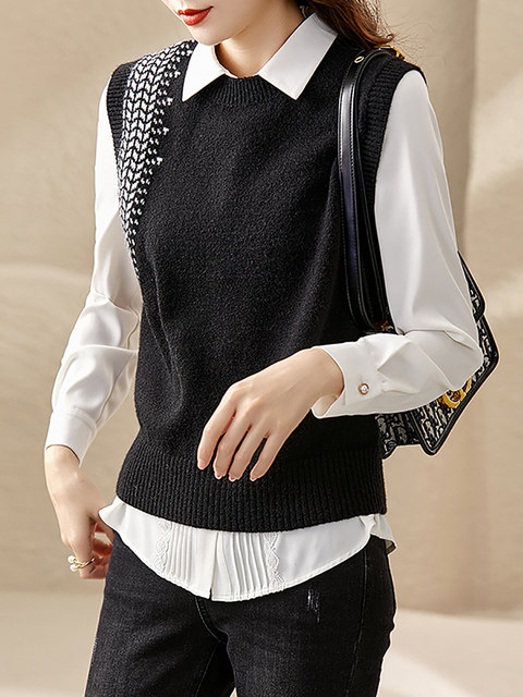 Ounixue 2025 New Autumn and Winter Casual Round Neck Pullover Sweater Vest for Women Straight Slimming Look Inner and Outer Vest