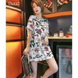 Хлопковая длинная летняя футболка с коротким рукавом, средней длины, свободный крой, большой размер