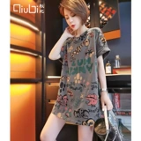 Хлопковая длинная летняя футболка с коротким рукавом, средней длины, свободный крой, большой размер