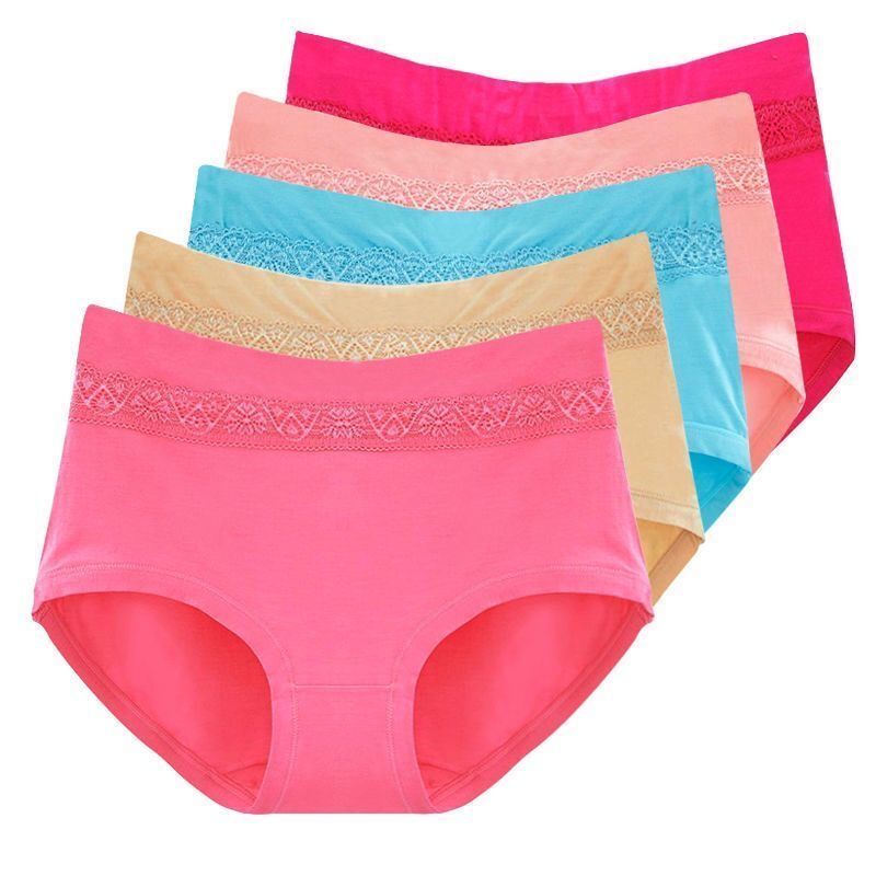 2 5-pack new fiber large size medium waist high stretch women breathable and comfortable abdomen hip sexy panties for women