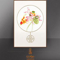 Ancient Wu woman red Su embroidery finished product hanging painting Chinese style Xuanguan Handicraft Suzhou Embroidery Painting Drawing Room Decoration Painting Fish Opera Lotus Flowers