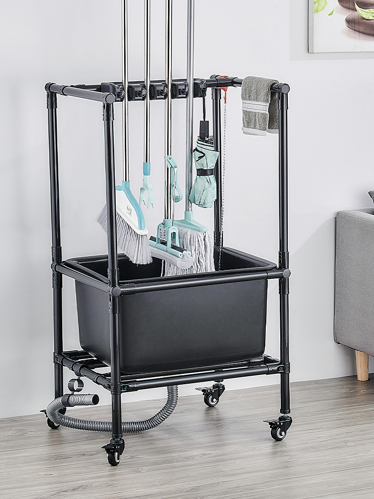 Stainless steel removable floor-to-ceiling mop rack broom rack hanging multi-functional mop pool classroom balcony drain rack