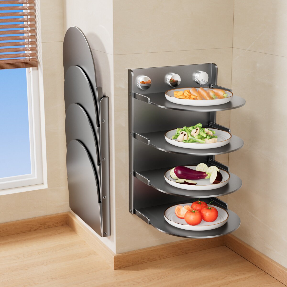 厨房备菜架壁挂可折叠多层置物架配菜盘备餐多功能放菜食材收纳架