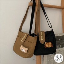 Korean ins retro student shoulder canvas small bag female Japanese Harajuku cute antique girl messenger bag