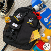 Korean ins antique sense contrast student backpack Japanese cartoon men and women couples travel backpack tide