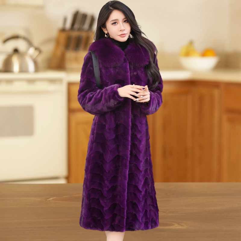 2026 New Model Mink Fur Coat for Women, Purple Mink Fur Long Hooded Coat 2026 New Model Mink Fur Coat for Women, Purple Mink Fur Long Hooded Coat