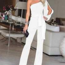 -New oNe-piece jumpsuit oNe-shoulder sleeve belted jumpsuit