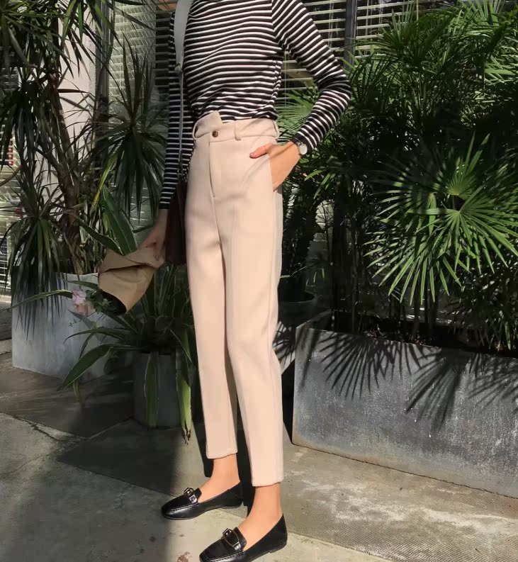 Mùa thu và mùa đông quần harem len phụ nữ lỏng lẻo quần cà rốt giản dị kích thước lớn dày cao eo chín điểm nhỏ chân phù hợp với quần quần jean nữ ống rộng