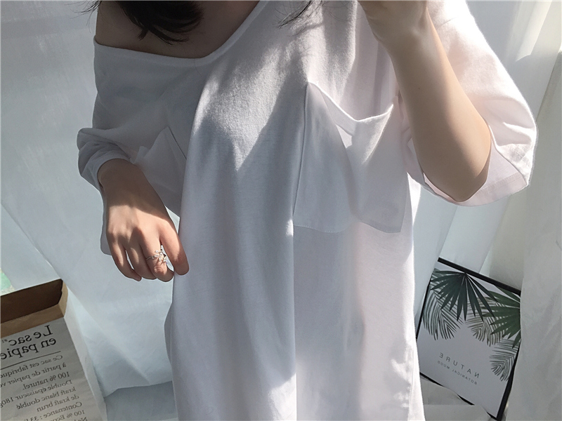 Nhật lười biếng! Xuân-hè mới ngắn tay phục vụ tại nhà nữ áo thun cổ chữ V chất liệu cotton gợi cảm, váy ngủ màu trắng váy ngủ