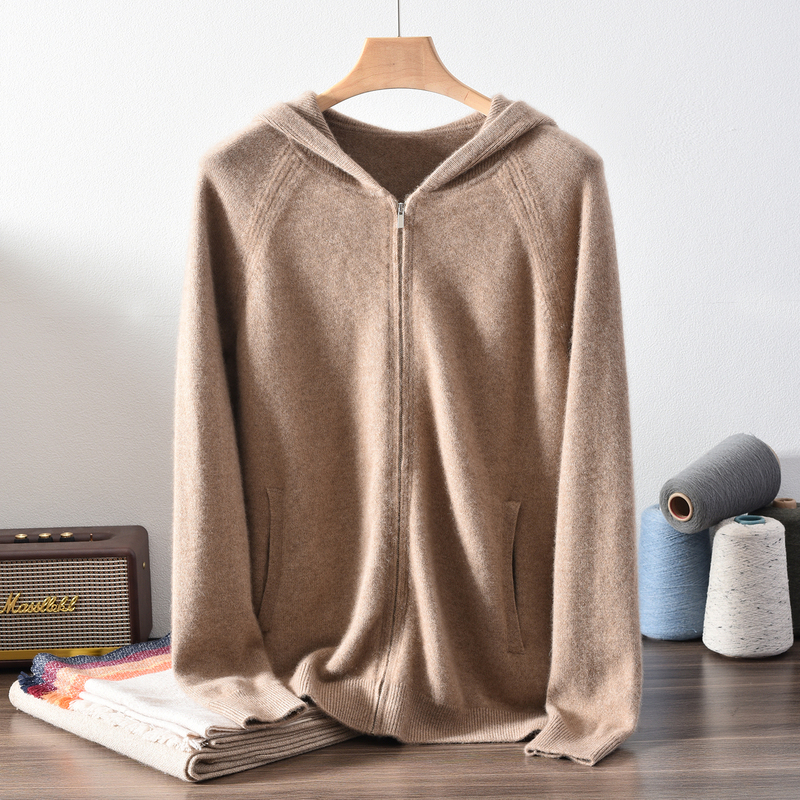 Men's Casual Hooded Zip-Up Cardigan 100% Pure Cashmere Sweater Knitted Autumn and Winter New Thickened Hooded Jacket Men's Casual Hooded Zip-Up Cardigan 100% Pure Cashmere Sweater Knitted Autumn and Winter New Thickened Hooded Jacket