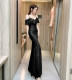 Evening dress female 2021 autumn and winter new French style niche temperament banquet suspender fishtail high-end celebrity dress