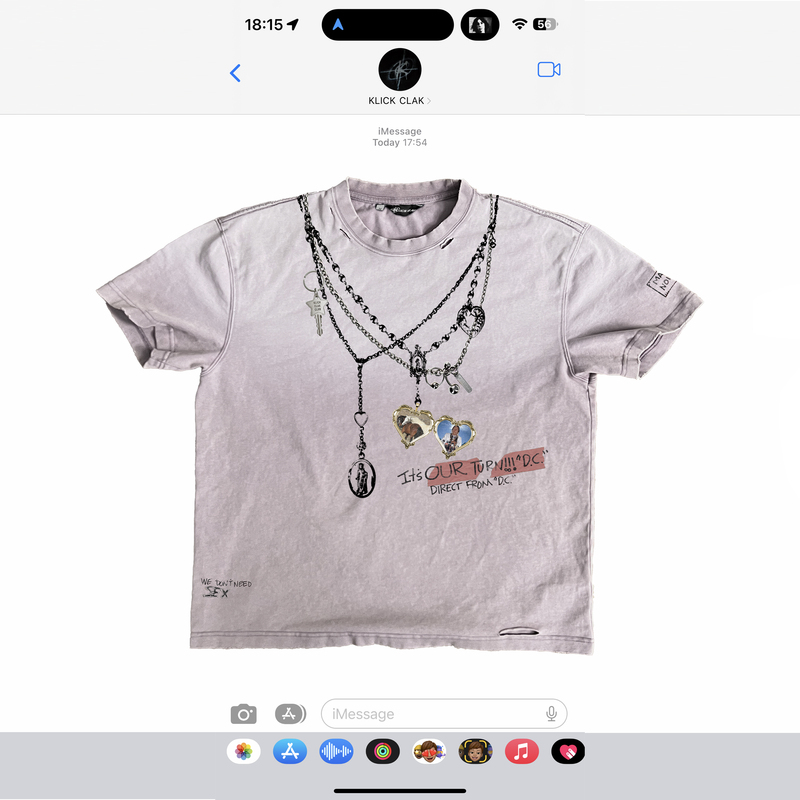 Klickclak26Ss Washed and Distressed Taro Purple Necklace Print Short Wide Short-Sleeved T-Shirt