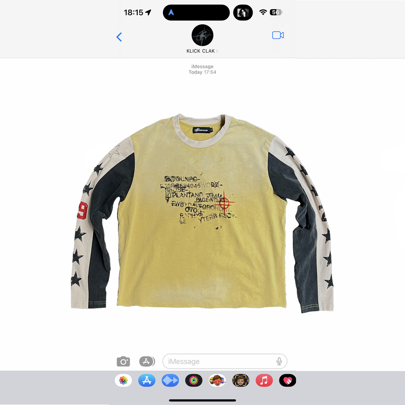 Klick Clak Washed Star Patchwork Distressed Print Long-Sleeve T-Shirt for Layering
