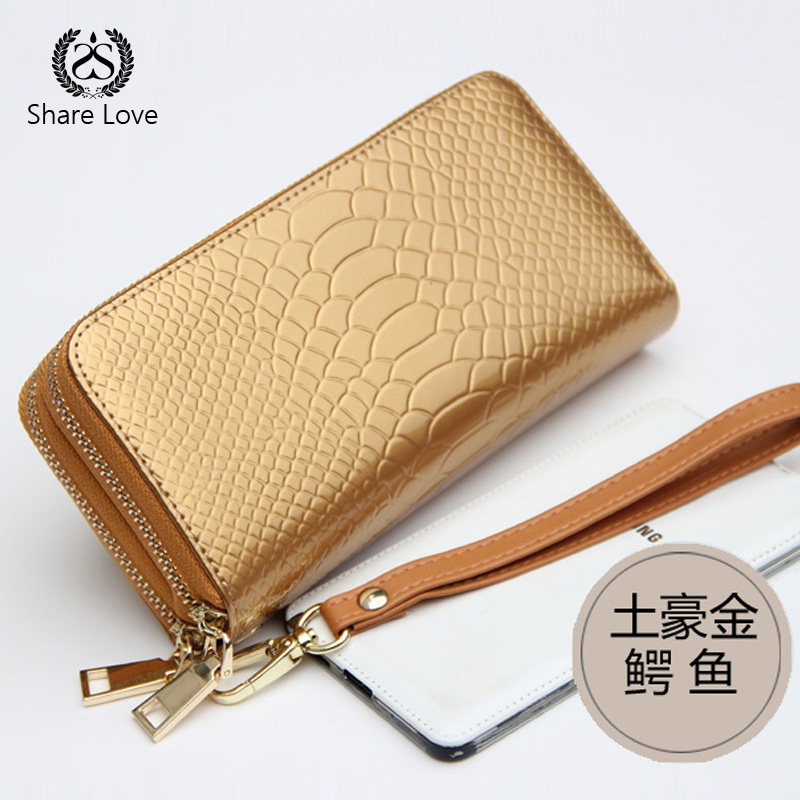 Wallet long real fur wallet wallet large capacity double zip mobile phone bag