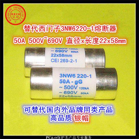 ReplaceSiemens 22x58mm silver cap fuse 3NW6220-1 50A 500V 690V gG