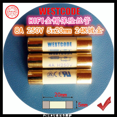 Europe WESTCODE 8A 250V 5x20 HIFI gold cap silver wire CD liner power amplifier fuse tube