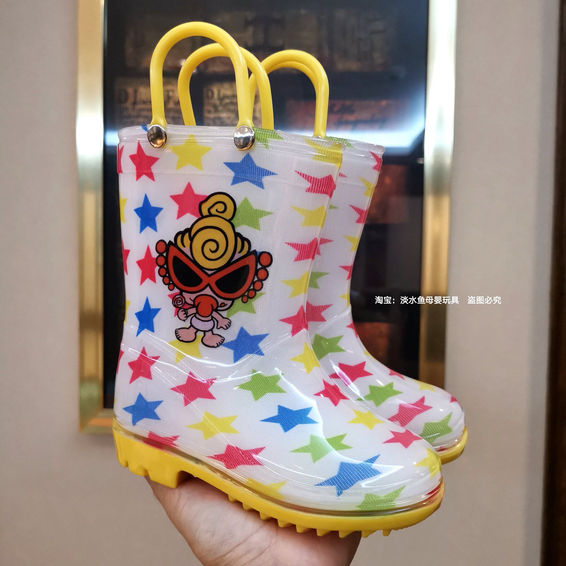 Tide brand black super parent-child lightweight non-slip rain boots boys and girls baby kindergarten mid-tube four seasons rain boots