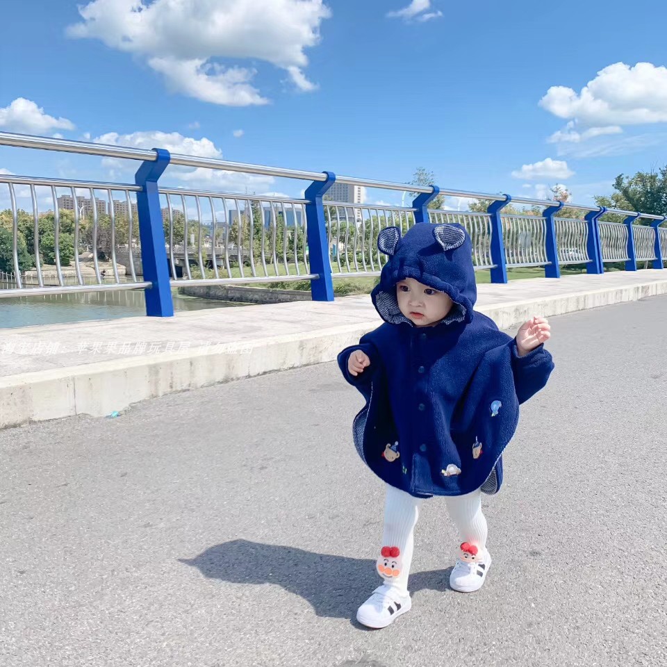 Spot F family houndstooth pattern embroidered polar fleece thickened cartoon male and female baby children spring and autumn neutral shawl cloak