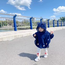 Spot F family houndstooth pattern embroidered fleece thickened cartoon male and female baby children spring and autumn neutral shawl cloak