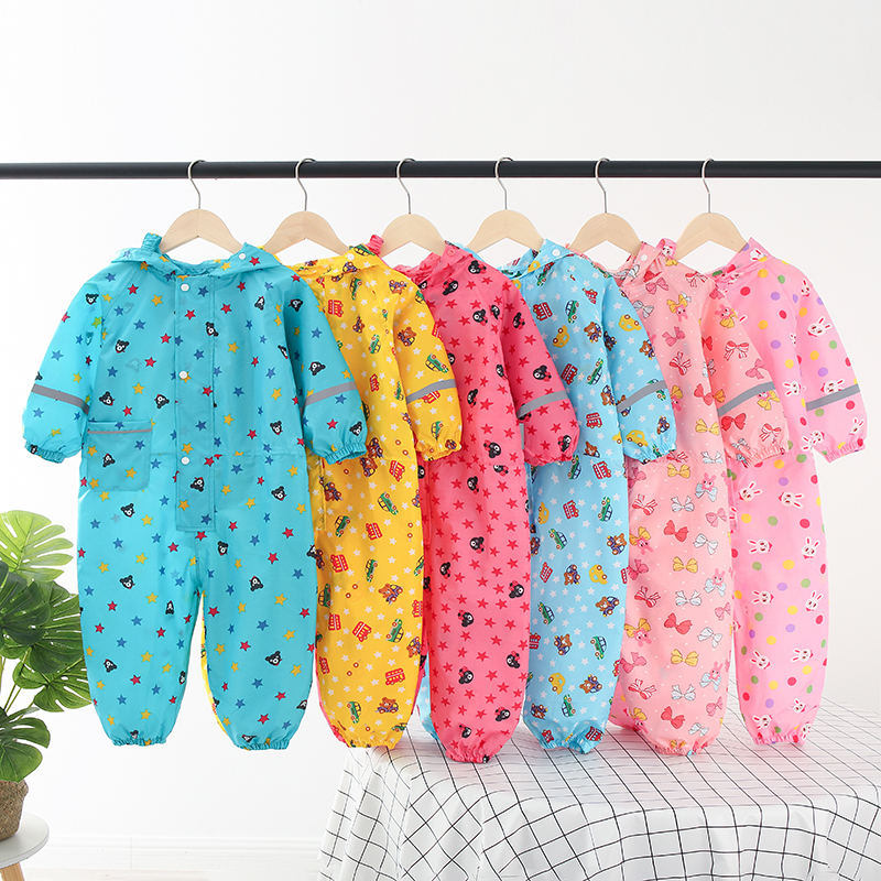 Japan light and thin quick-dry children's jumpsuit raincoat boys boys and girls children's reflective strip poncho big hat brim zipper