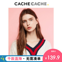 (Live exclusive)CacheCache autumn and winter Korean version of lazy wind ins long sweater V-neck sweater