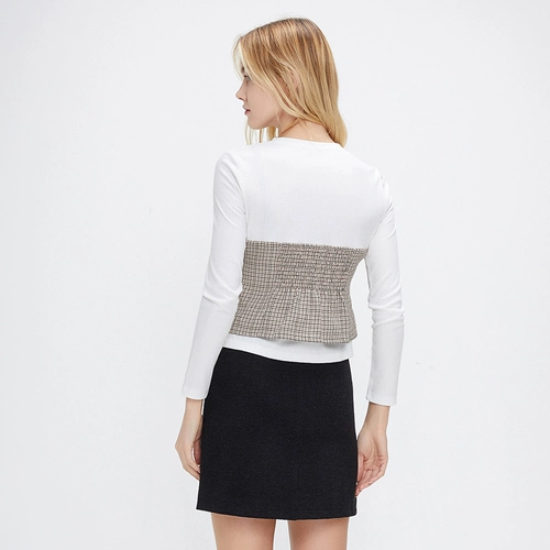 Cachecache2020 Весенний и осенний стиль в стиле Retro Hepburn Slim Splicing Plicing Bow Top Top Top для женщин