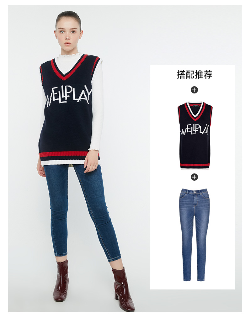 CacheCache2018 mùa thu màu tương phản mới cổ chữ V không tay đan áo vest dài hoang dã áo khoác cardigan nữ cao cấp