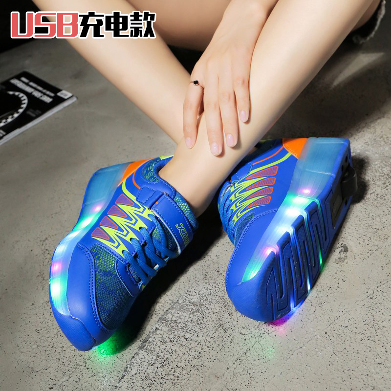 Children's running shoes students single-wheel flashing lights ultra-light two-wheel boys and girls blasting shoes rechargeable wheels shoes