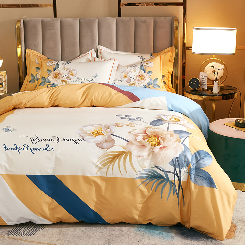 Bed four sets of full cotton pure cotton Flower Spring and autumn quilt cover printed summer bed linen Home Olavish luxury