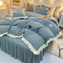 Bed Skirt Four Sets Pure Cotton All Cotton Embroidered Princess Wind Anti Slip Minima Cute Girl Quilt Cover Bed Linen Bedding