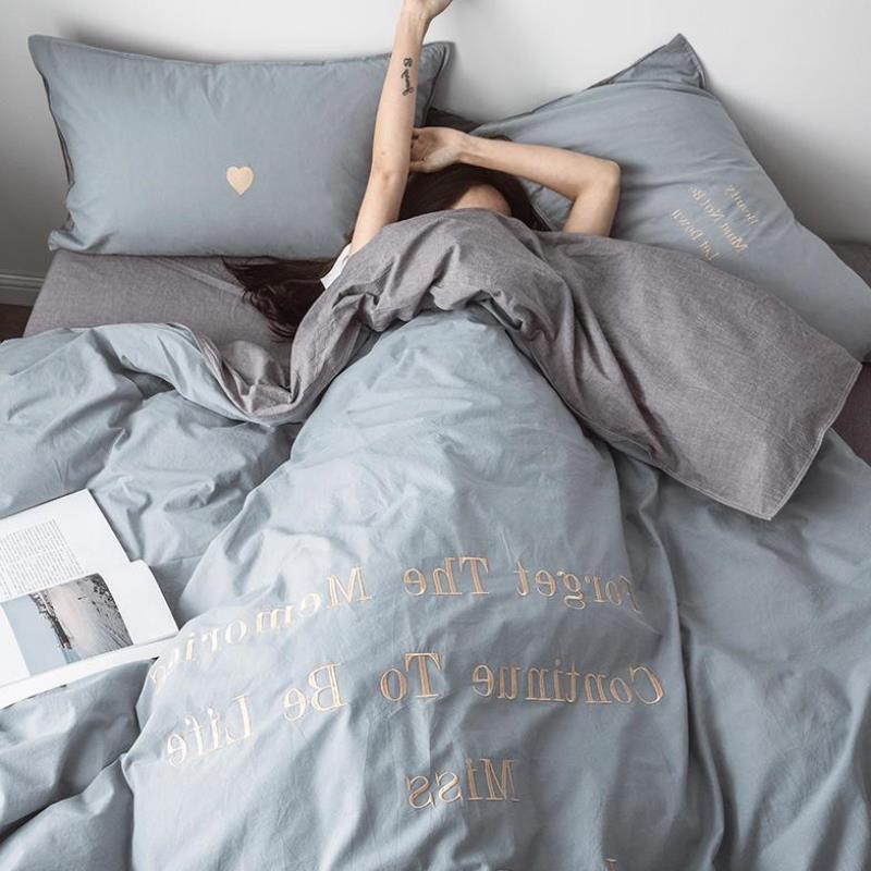 Pure cotton four-piece 100 cotton ins Nordic feng shui washed cotton bedding dormitory three-piece quilt cover bed sheet