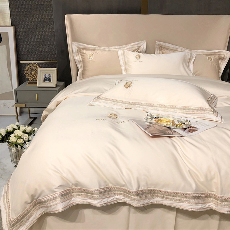 Light extravagant four pieces of full cotton pure cotton 100 Nordic wind-ins pure color embroidery quilt cover high end atmospheric bed supplies