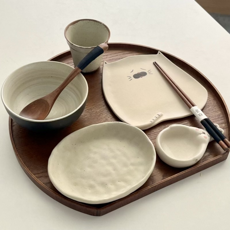 Cute Breakfast Cartoon Tableware Set for One Person, Featuring a Lazy Cat, Suitable for Children Cute Breakfast Cartoon Tableware Set for One Person, Featuring a Lazy Cat, Suitable for Children