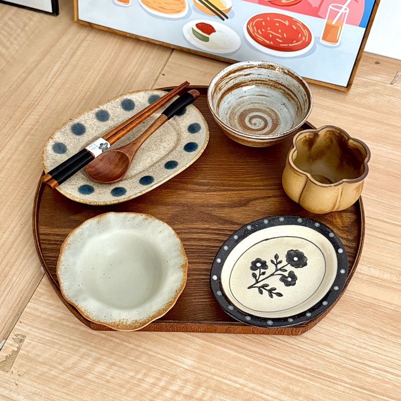 Hand-Painted Pottery by the Boss Lady of Man Life, Vintage Rustic Style, Exquisite One-Person Dining Set, High-End Serving Dishes
