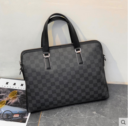 Hong Kong 2022 leather business trip briefcase handbag men's casual business plaid men's shoulder bag messenger bag tide