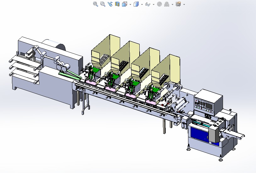 3D drawing design of mechanical equipment of knife, fork, spoon and paper automatic pillow packaging machine g714