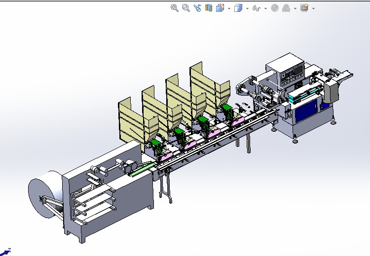 3D drawing design of mechanical equipment of knife, fork, spoon and paper automatic pillow packaging machine g714