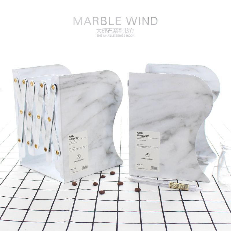 Nijia Nordic style marble pattern retractable book stand folding book clip book by bookend office book stand high-end