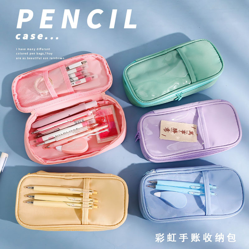 ins day teas milk oil color pen bag large capacity hand account bag brief female boy lead pencil case canvas pencil stationery bag